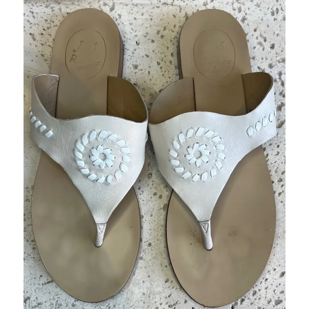 Jack Rogers Cream Slip On Leather Sandals Size 7